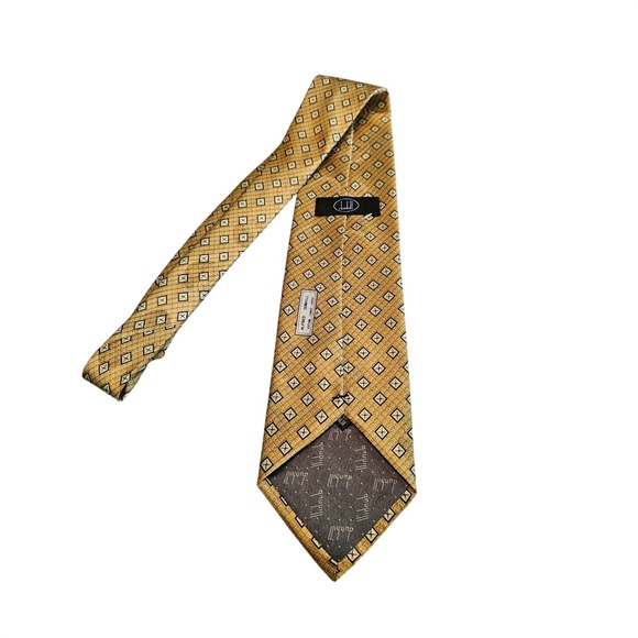 Dunhill Silk Tie Geometric Diamond Pattern Gold Men's Necktie Luxury - Picture 2 of 6